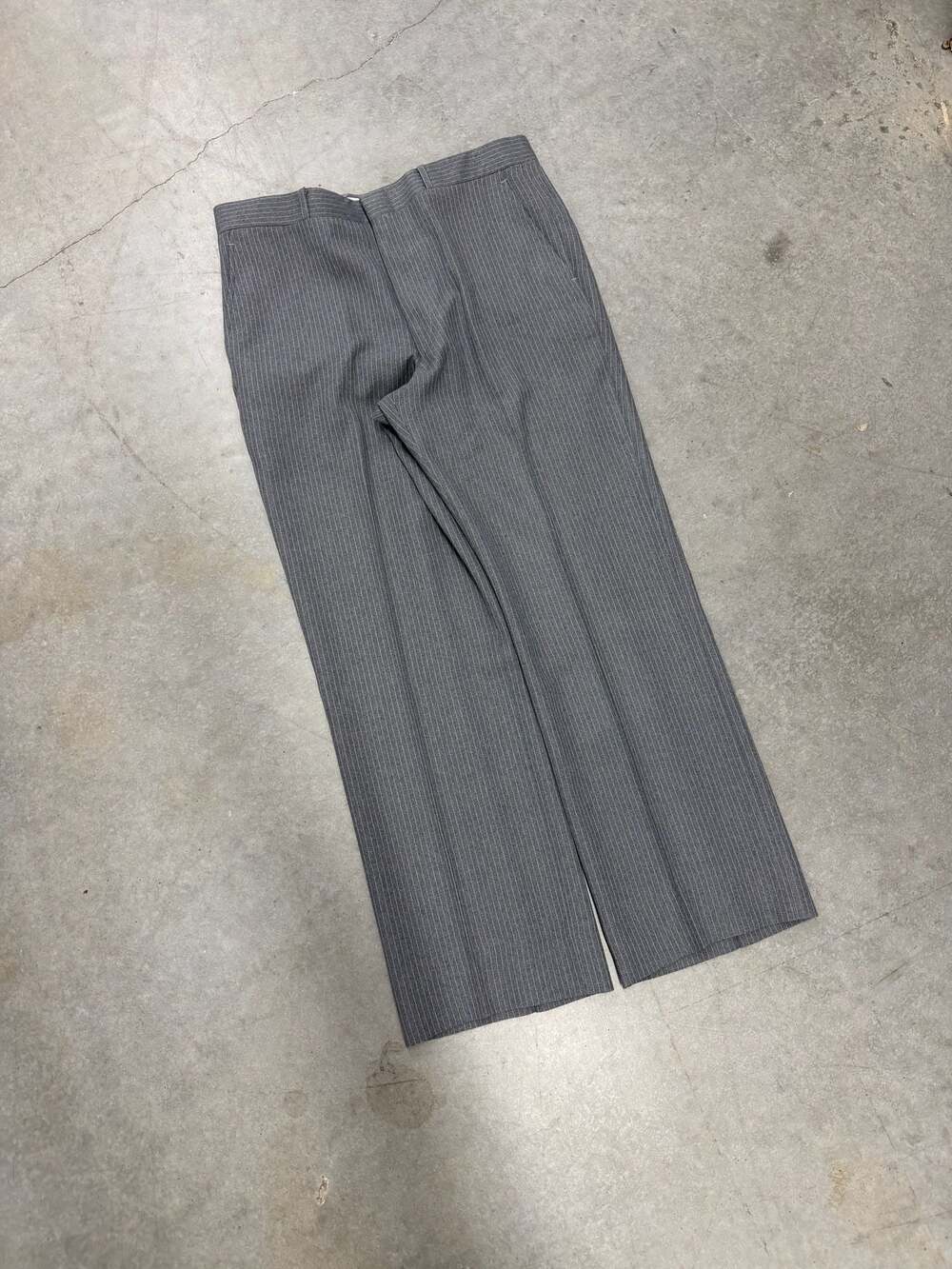 Vintage 60s Oakton Men's Grey Pinstripe Pleated High Waisted Trousers Size 34x30